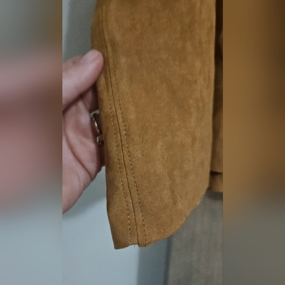 FAB'RIK Faux suede tan halter stretch top. Size Small NWT - Picture 7 of 9